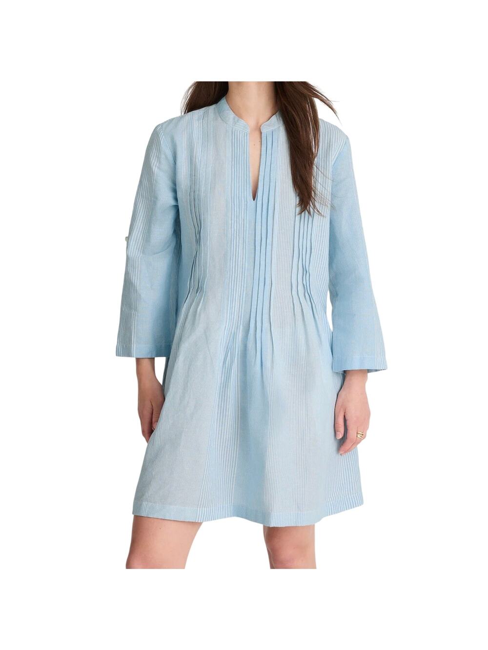 Madewell Blue and White Striped Pleated Splitneck Mini Shirtdress Womens Medium